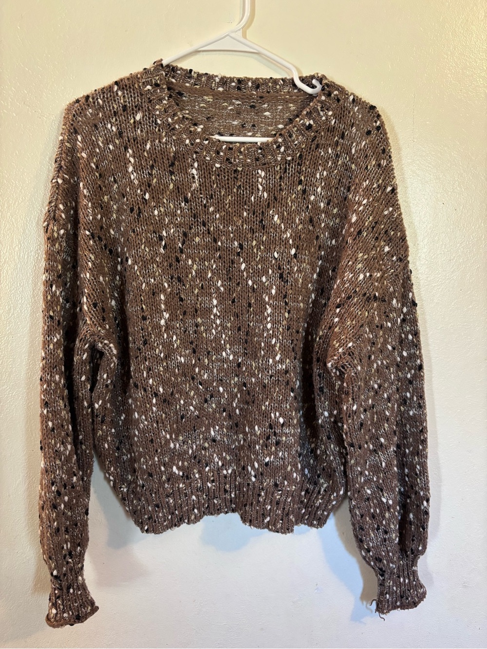 Charming Charlie Brown Speckled Crew Neck Sweater